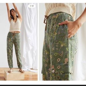 Anthropologie Olive Floral Cargo Pants